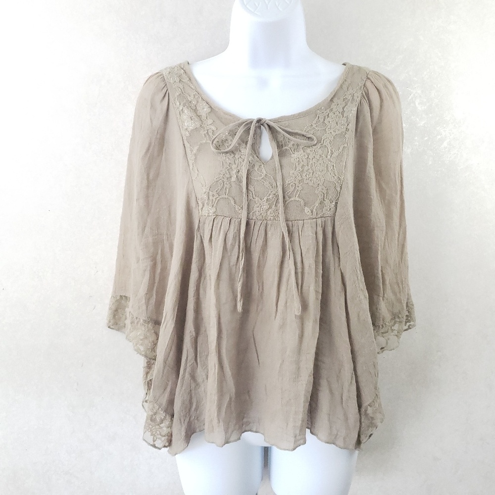 J Gee Peasant Tie Front Flowy Crop Top E